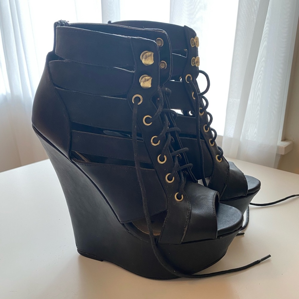 Lace up platform wedge sandal, women’s 6.5